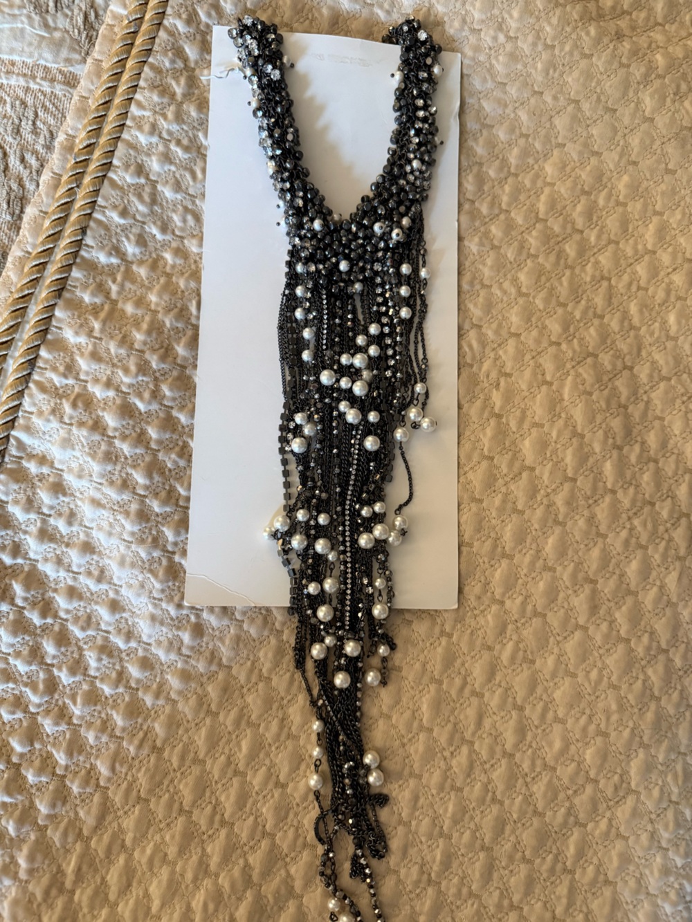 White House Black Market Black and Pearl Multi-Strand Fringe Necklace